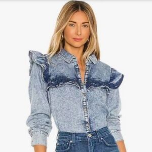 Free People Ecru Wash Samantha Ruffle Button Down Blouse